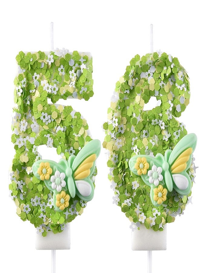 AOOLADA 56 & 65 Birthday Candle, 56th & 65th Cake Candles, Number 56 & 65 Birthday Candles for Cake Topper Decoration, Green - Image 1